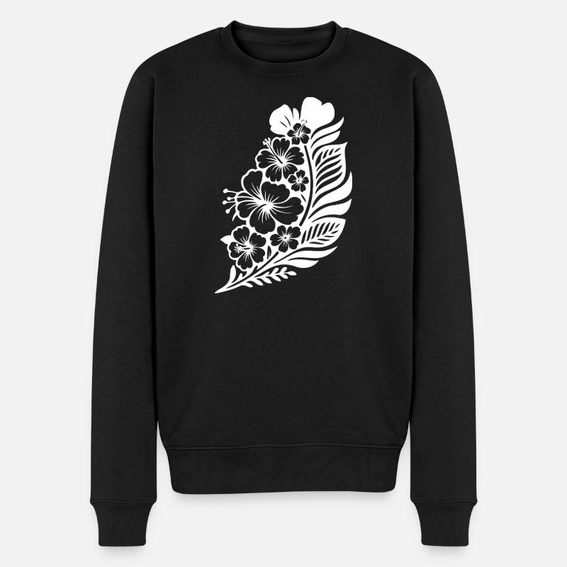 Hibiscus tropical et palmier - Pull Premium bio Homme - noir