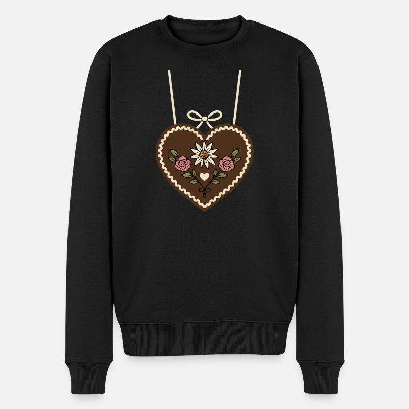 Lebkuchenherz mit Edelweiß & Rosen - Männer Premium Bio Pullover - Schwarz