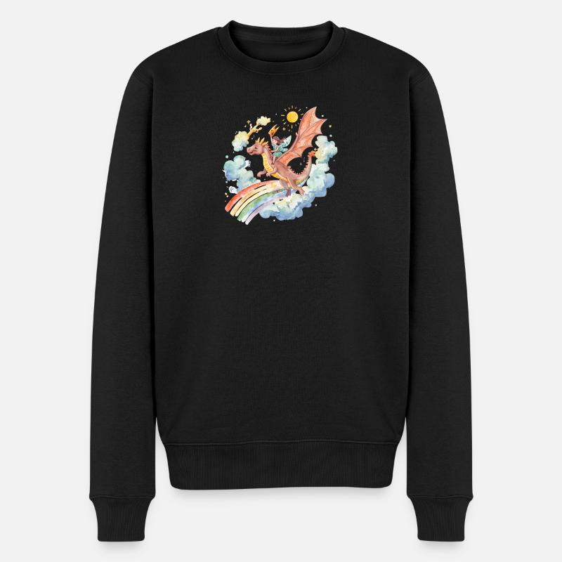Mädchen mit Drachen und Regenbogen - Männer Premium Bio Pullover - Schwarz