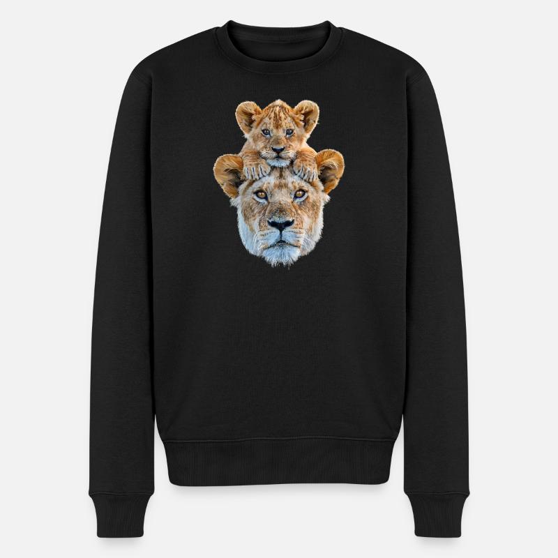 Mère lione avec un petit - Pull Premium bio Homme - noir