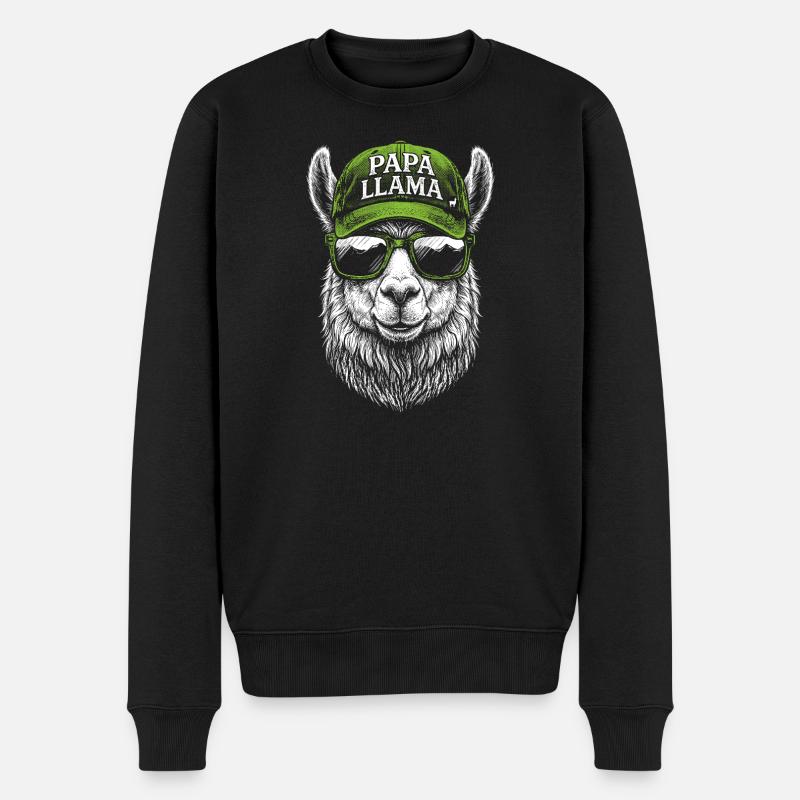 Papa Llama Cap Design - Männer Premium Bio Pullover - Schwarz