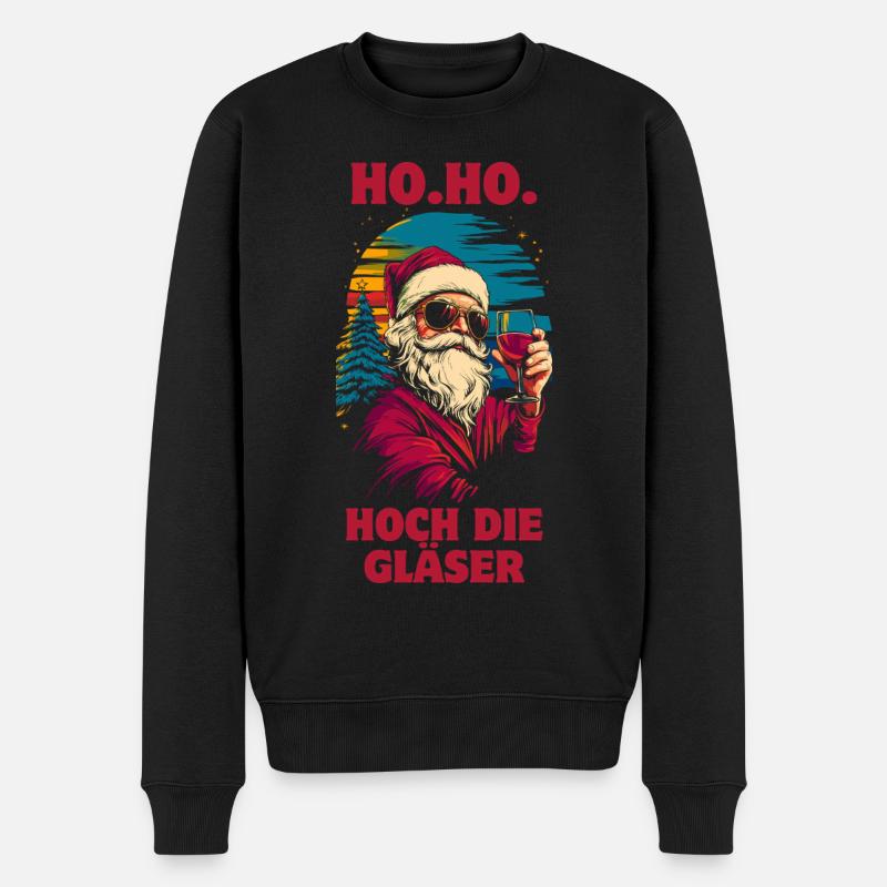 Weihnachtsmann Wein lustiger Spruch - Männer Premium Bio Pullover - Schwarz