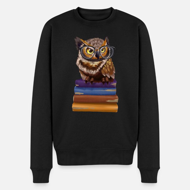 Eule Buch Lesen Lesefan Lesefreunde Witziges Eulen - Männer Premium Bio Pullover - Schwarz