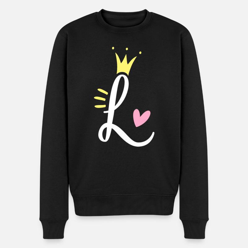Buchstabe L Anfangsbuchstabe Krone - Männer Premium Bio Pullover - Schwarz