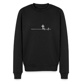 Glaube Herzschlag kirche geschenk pfarrer kreuz - Männer Premium Bio Pullover - Schwarz - Vorne - Nico (187cm)