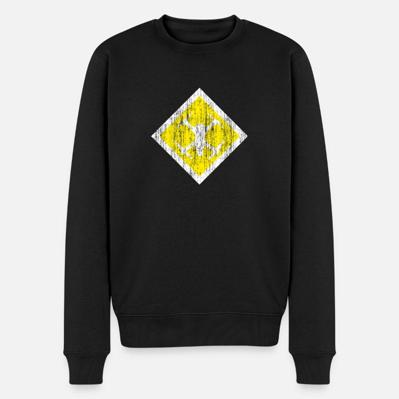 signe frais de drones sous forme Karo sur un fond jaune - Pull Premium bio Homme - noir