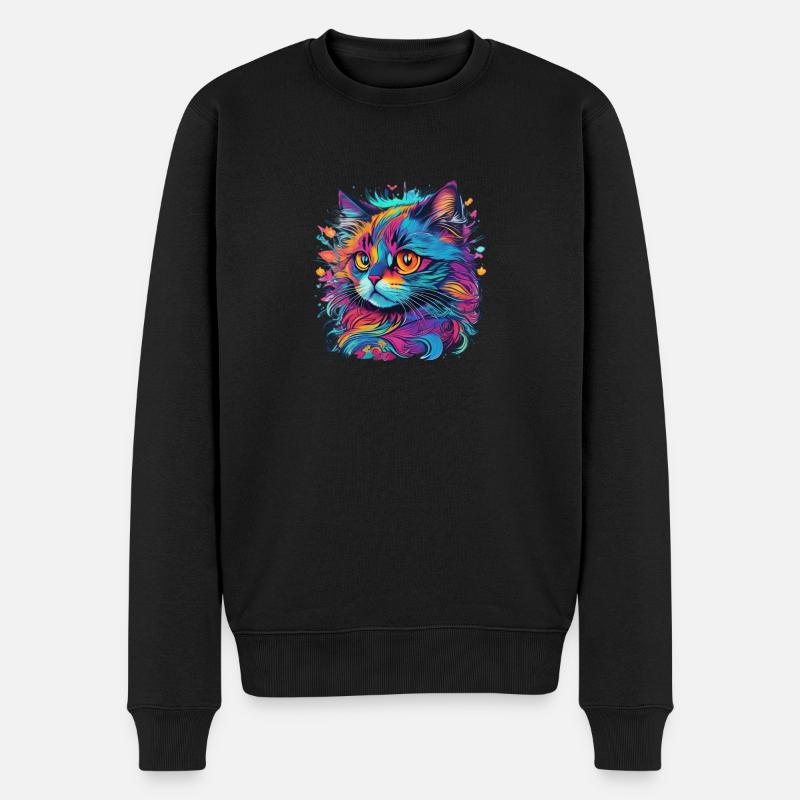 Katze in Farben - Männer Premium Bio Pullover - Schwarz