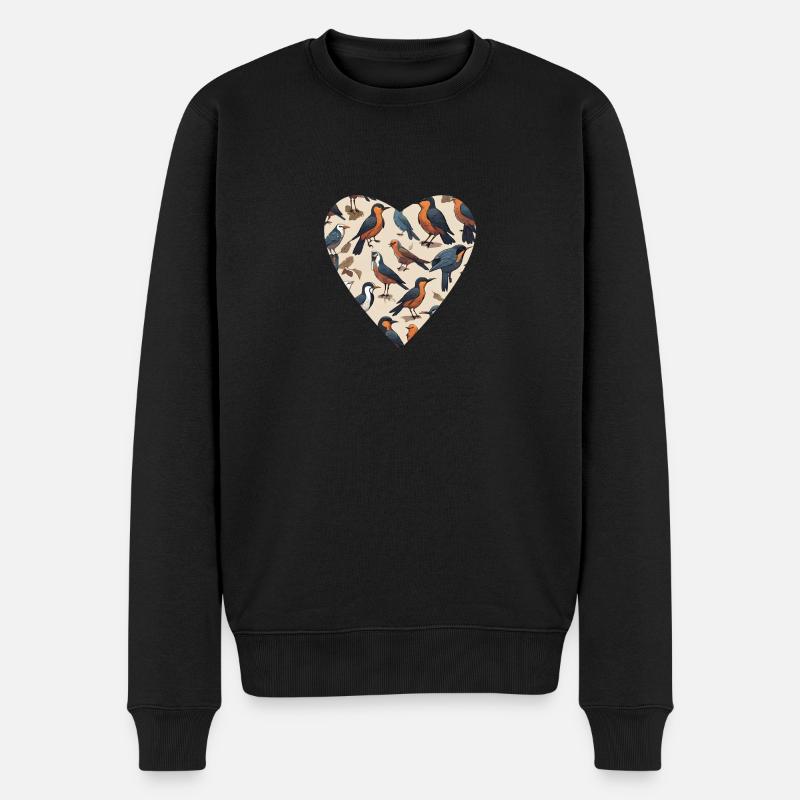 Vogelharmonie im Herzen - Männer Premium Bio Pullover - Schwarz