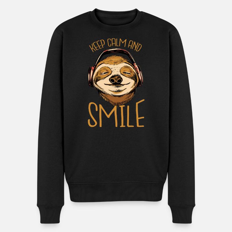 Faultier Spruch Faultiere Keep Calm And Smile - Männer Premium Bio Pullover - Schwarz