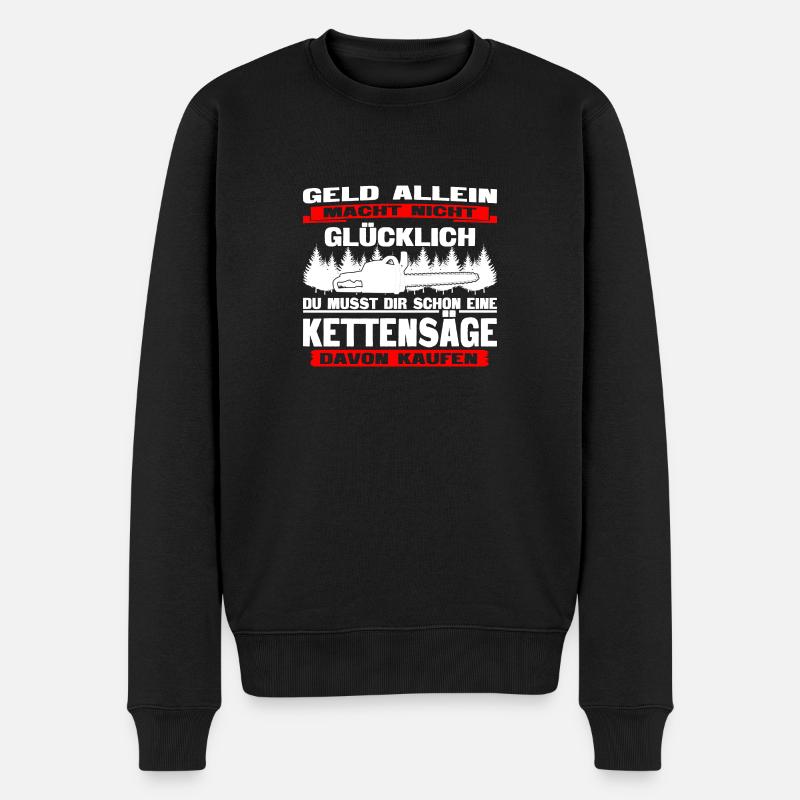 Holz machen - Kettensäge macht glücklich - Männer Premium Bio Pullover - Schwarz