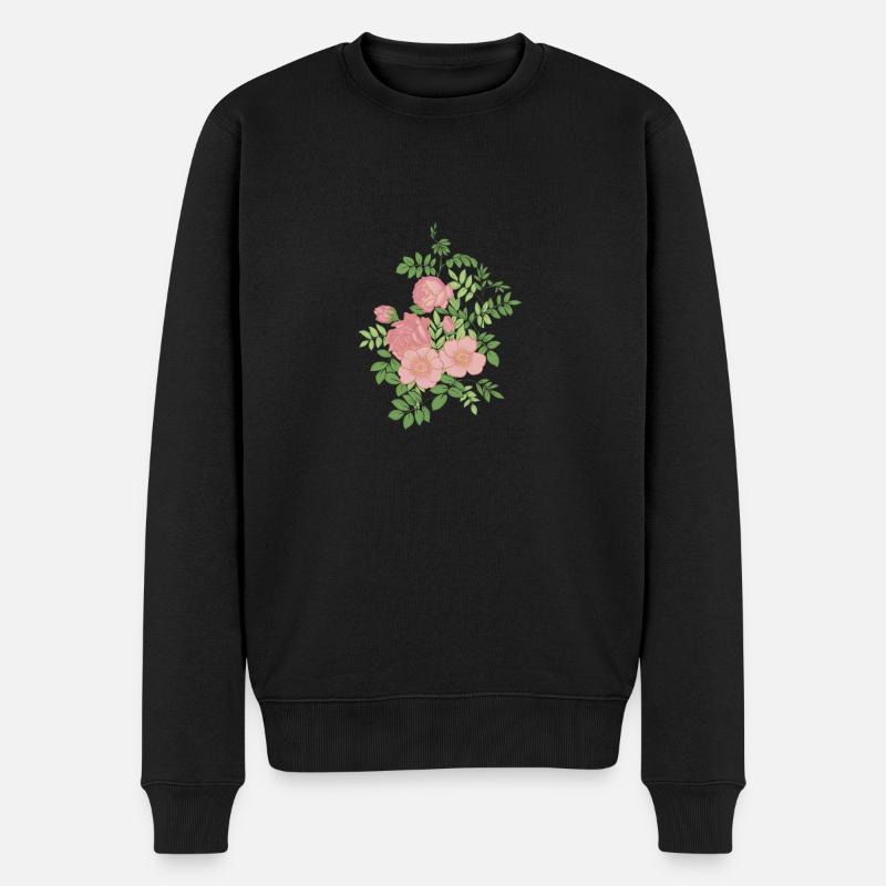 Rosa Wildrosen - Männer Premium Bio Pullover - Schwarz
