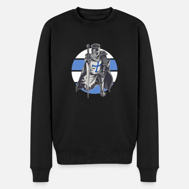 Ritter Blau Weiß Templerorden Mittelalter Rüstung - Männer Premium Bio Pullover - Schwarz