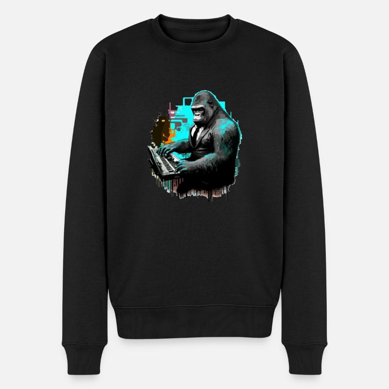 Der Gorilla-Musiker - Männer Premium Bio Pullover - Schwarz