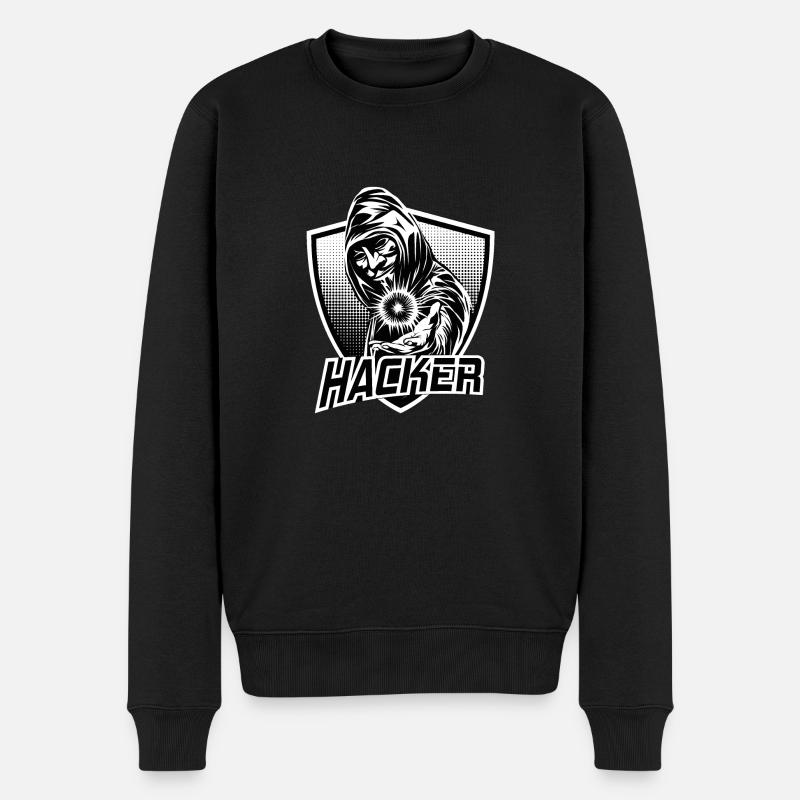 HACKER - Männer Premium Bio Pullover - Schwarz