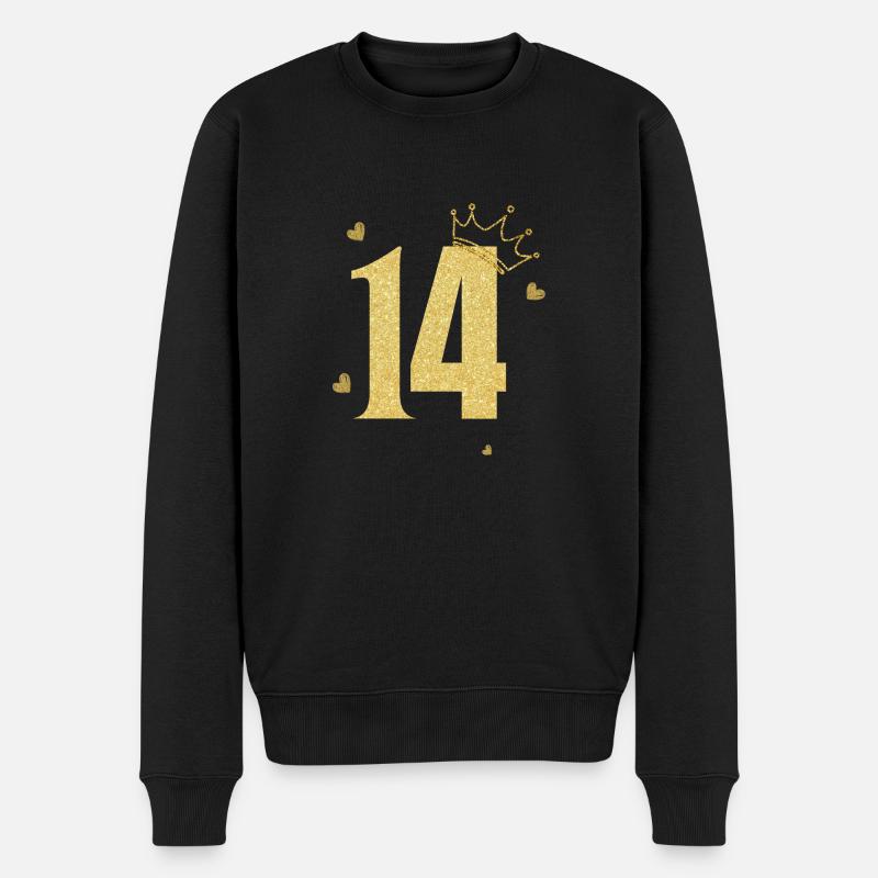 Goldene Krone zum 14-jährigen Jubiläum - Männer Premium Bio Pullover - Schwarz