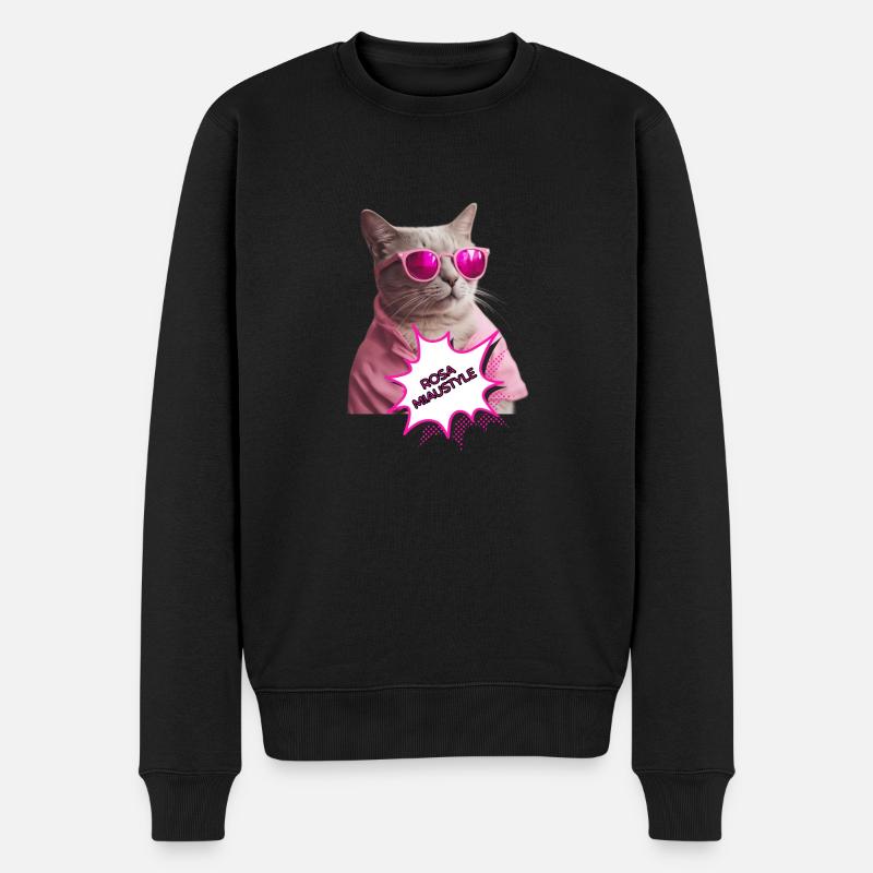 Rosa Miaustyle - Männer Premium Bio Pullover - Schwarz