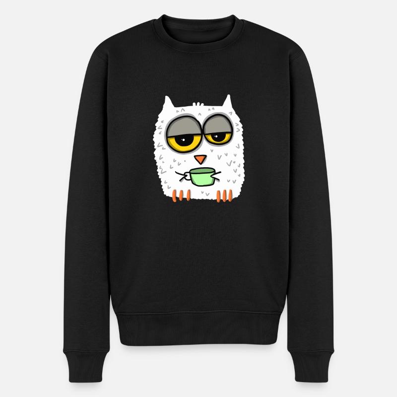 müde Eule - Männer Premium Bio Pullover - Schwarz