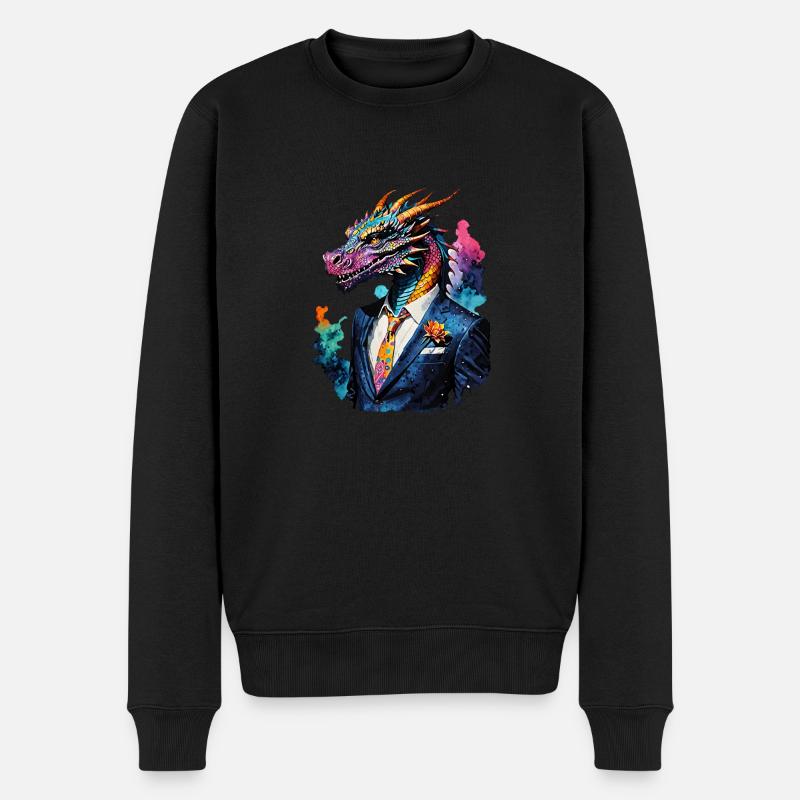 Drache im Anzug - Männer Premium Bio Pullover - Schwarz