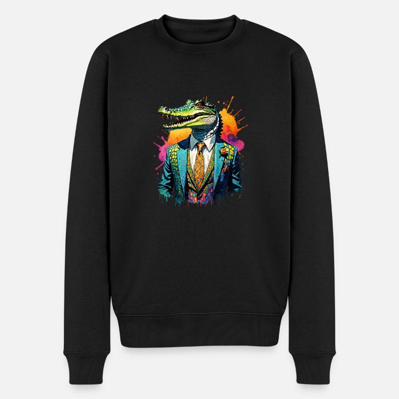 Krokodil im Anzug - Männer Premium Bio Pullover - Schwarz