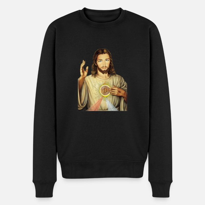 Bitcoin Jesus - Männer Premium Bio Pullover - Schwarz