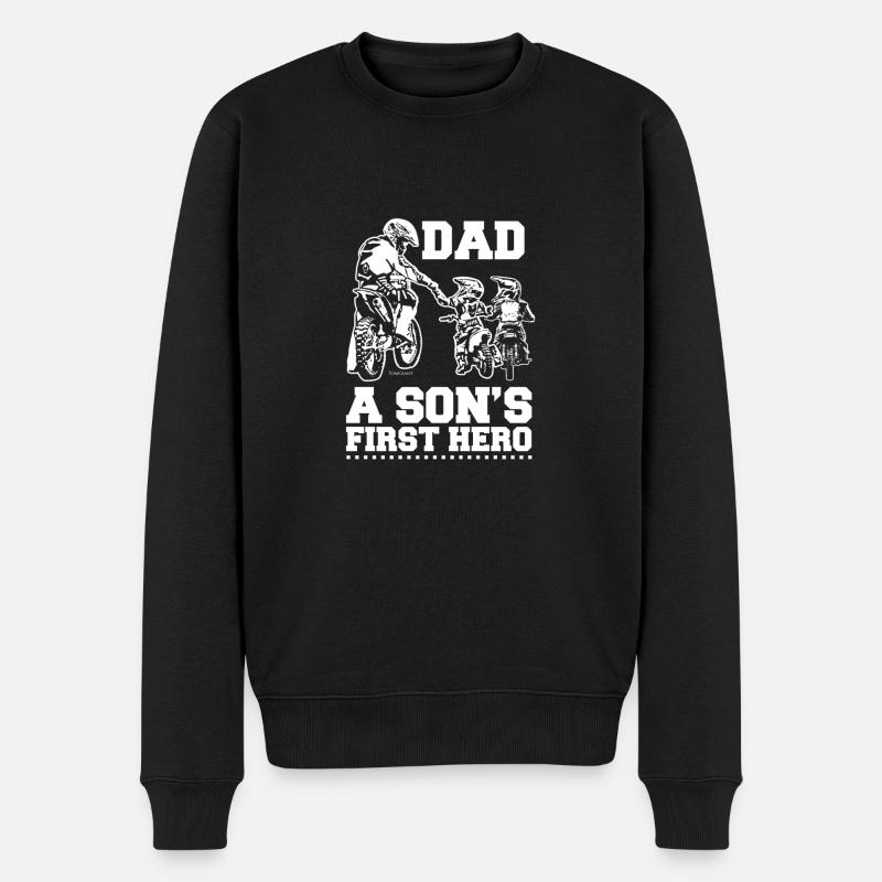 Biker Papa Vater Zwei Söhne Kinder Motocross Geschenk - Männer Premium Bio Pullover - Schwarz
