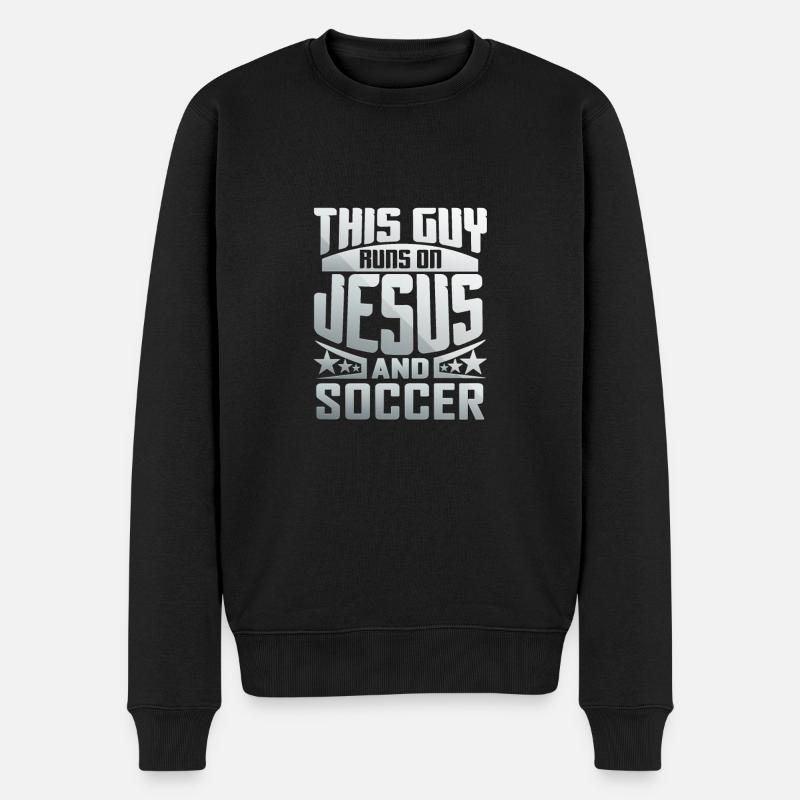 This Guy Runs On Jesus And Soccer - Männer Premium Bio Pullover - Schwarz