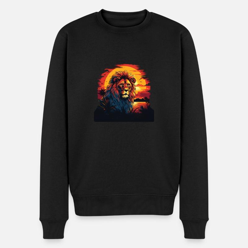 Le roi Lion au coucher du soleil - Pull Premium bio Homme - noir