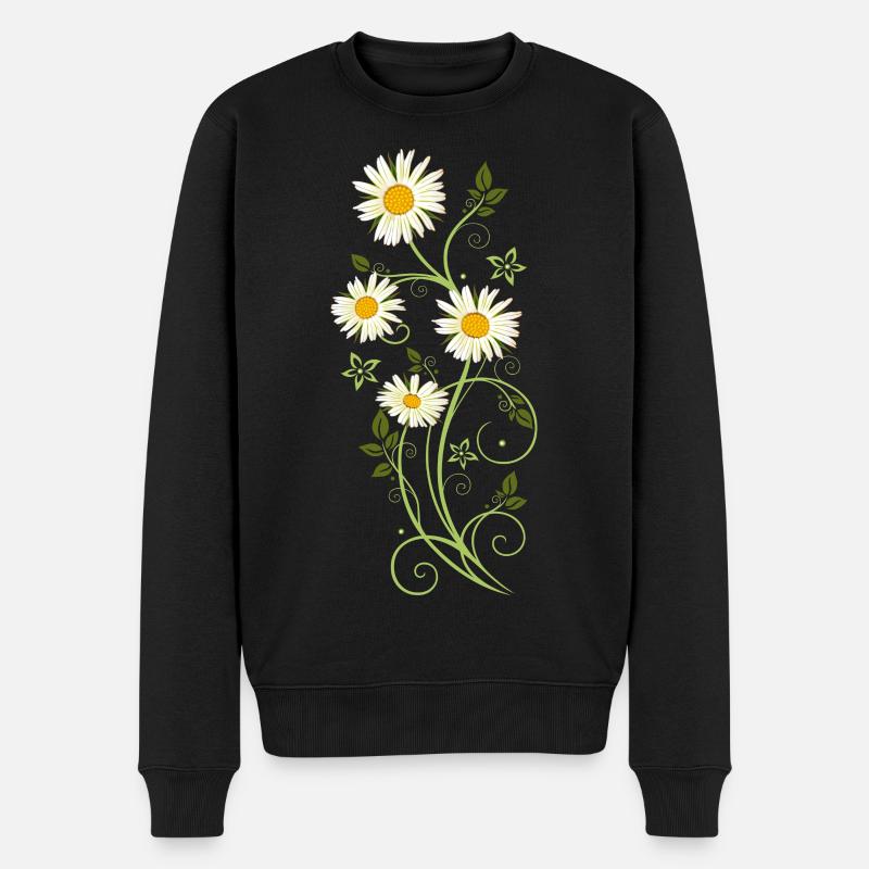 Filigrane Ranke mit Margeriten - Männer Premium Bio Pullover - Schwarz