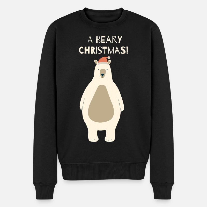 Beary Christmas Bär mit Santa Hut - Männer Premium Bio Pullover - Schwarz