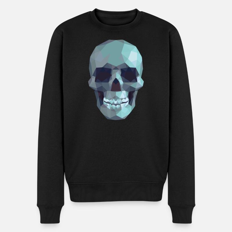 Low Poly Blue Skull – Geometrisch-Gotik-Stil - Männer Premium Bio Pullover - Schwarz