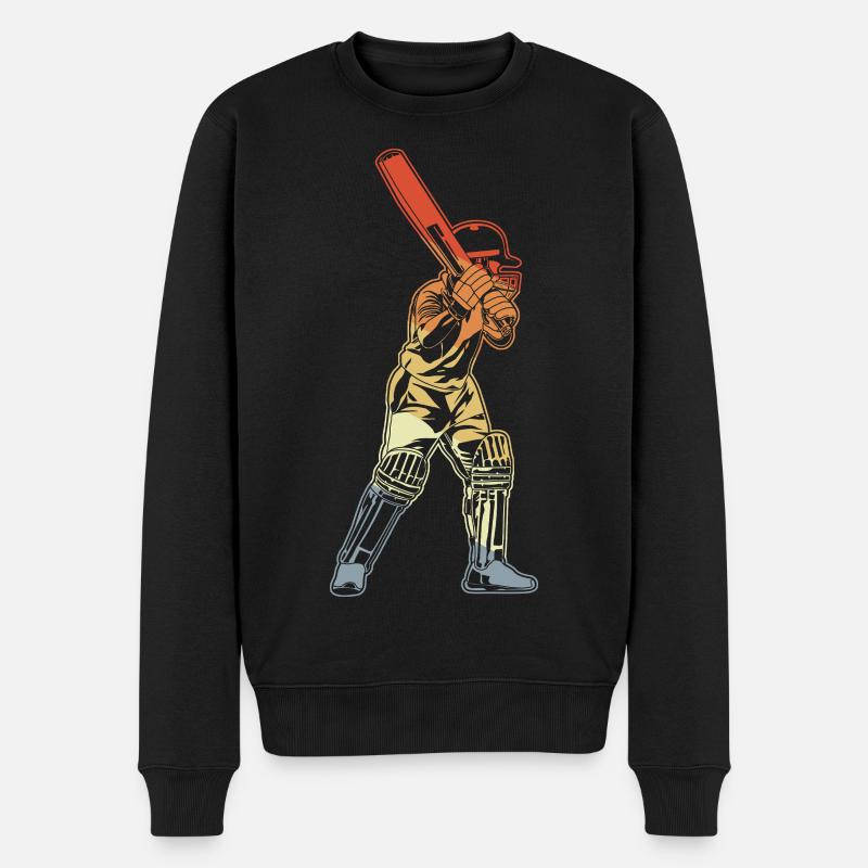 Retro Cricket Batter - Männer Premium Bio Pullover - Schwarz