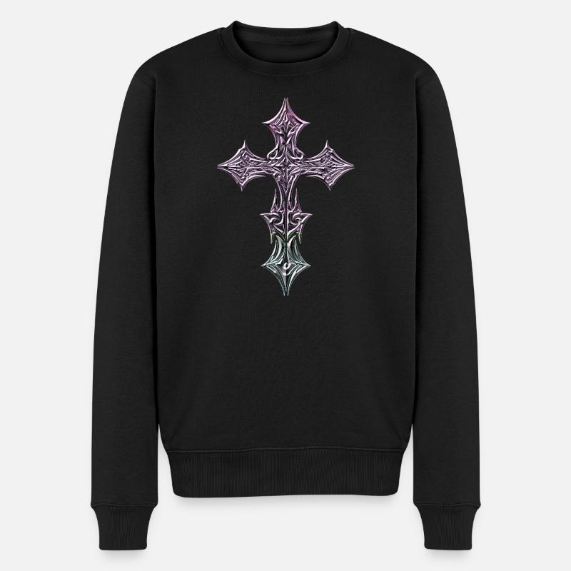 Verziertes filigranes Quergefälle - Männer Premium Bio Pullover - Schwarz