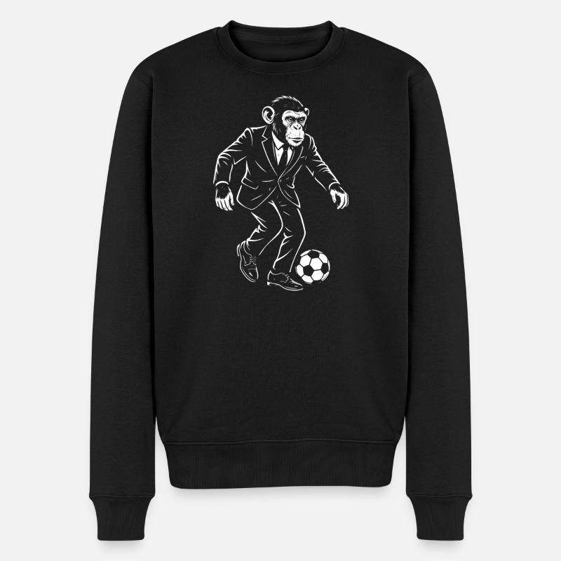 Eleganter Affe spielt Fußball - Männer Premium Bio Pullover - Schwarz