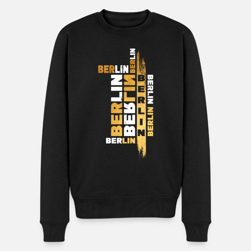 Berlin Deutschland Stadt Schrift Gold Skyline - Männer Premium Bio Pullover - Schwarz
