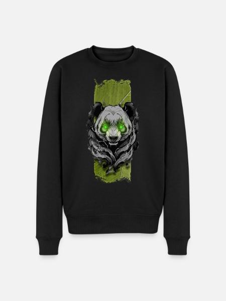 Tranquil Jade: Gentle Green-Eyed Panda - Men's Premium Organic Jumper - black