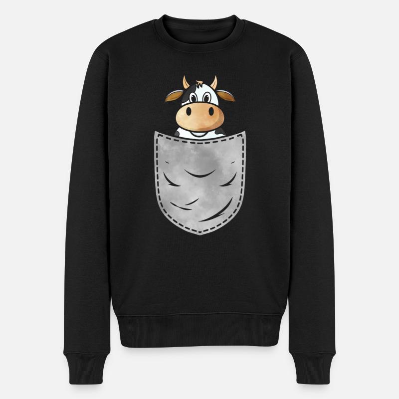 Kuh in der Tasche Tier Brusttasche Kuh Rind - Männer Premium Bio Pullover - Schwarz