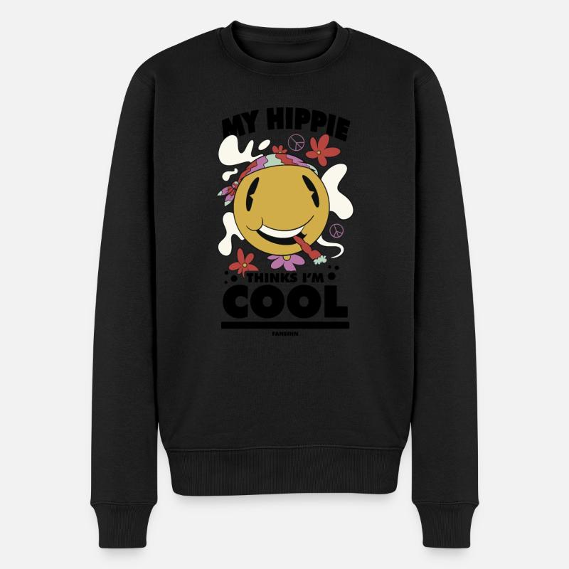 lustiger Hippie - Männer Premium Bio Pullover - Schwarz