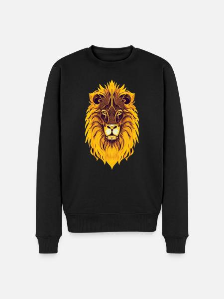 Löwe und Mandala - Männer Premium Bio Pullover - Schwarz