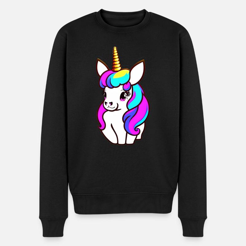 Mehrfarbiges niedliches Einhorn - Männer Premium Bio Pullover - Schwarz
