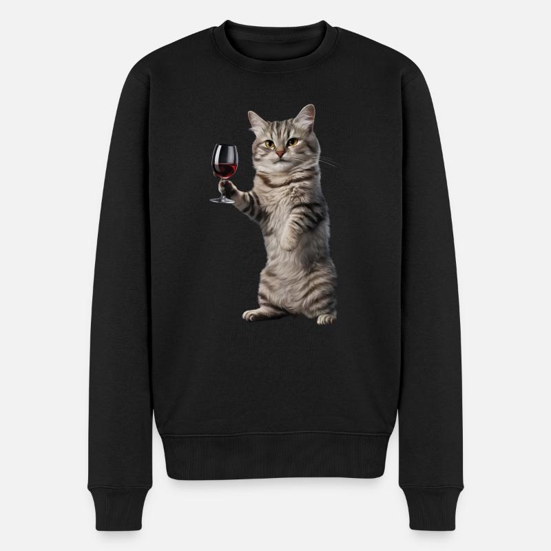 Katze Wein - Männer Premium Bio Pullover - Schwarz