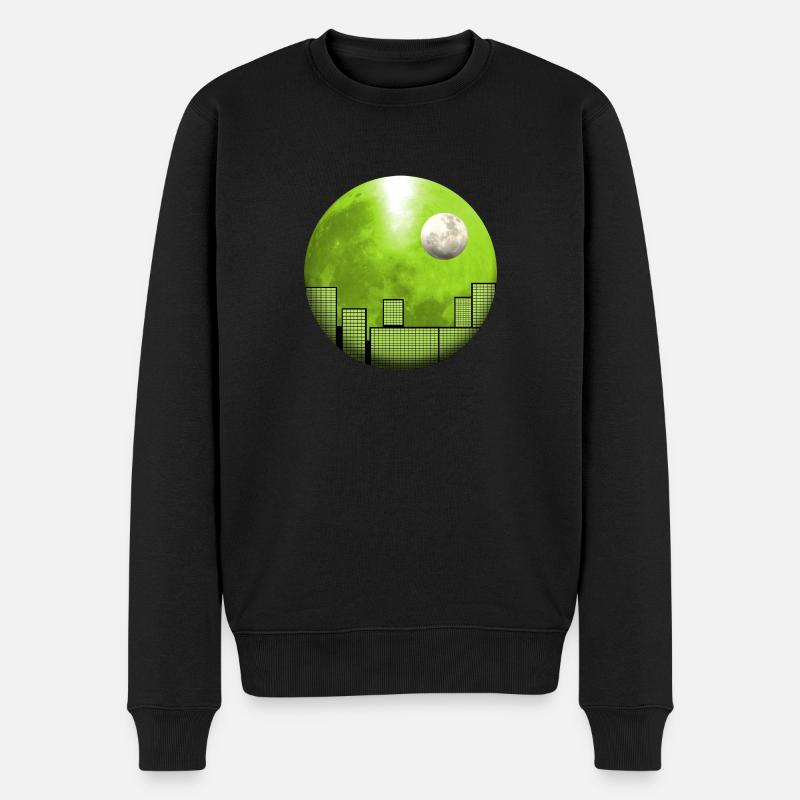 Skyline vor dem Mond mit Mond - Männer Premium Bio Pullover - Schwarz