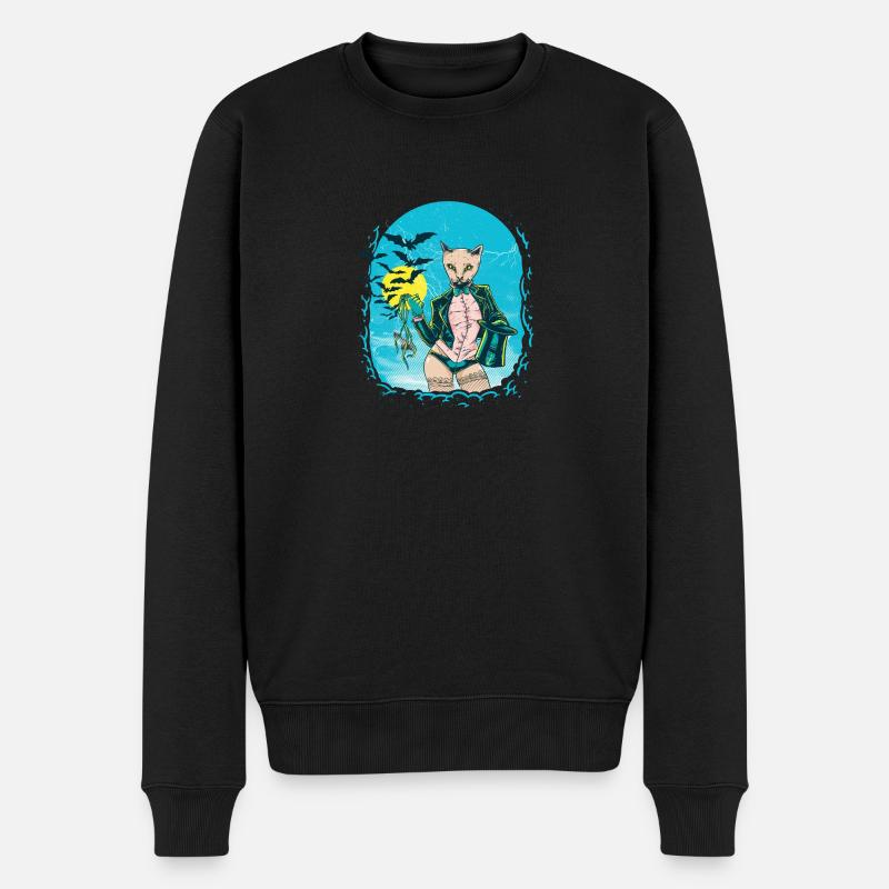 Cool Lady Cat - Männer Premium Bio Pullover - Schwarz
