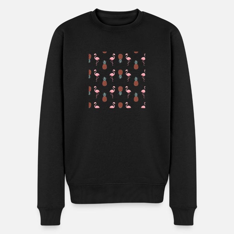 Rosa Flamingos unter vielen Ananas - Männer Premium Bio Pullover - Schwarz
