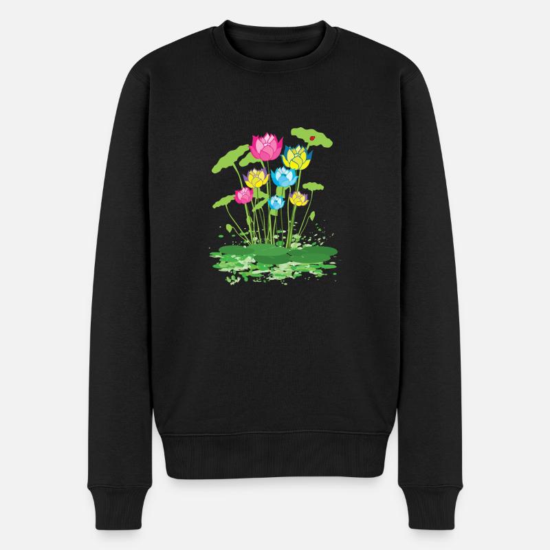 bunte Seerosen Blumen - Männer Premium Bio Pullover - Schwarz