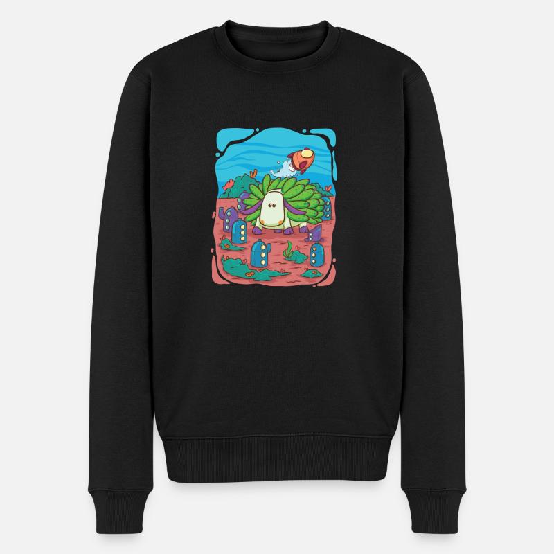 Blatt-Schaf-Schnecke besucht Unterwasserstadt - Männer Premium Bio Pullover - Schwarz