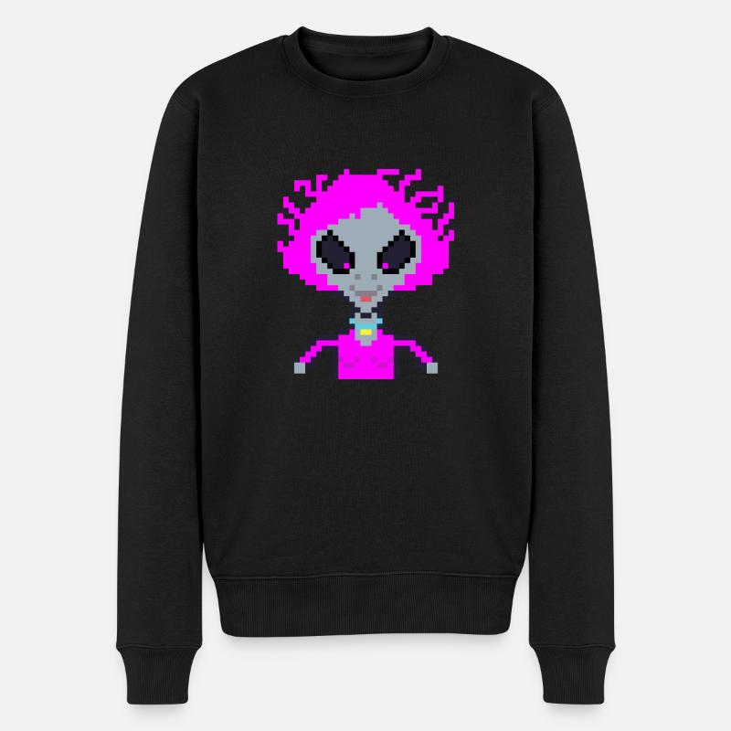 Pixel Alien "Violet Crazy" - Männer Premium Bio Pullover - Schwarz