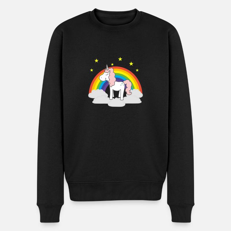 Einhorn auf Regenbogen - Männer Premium Bio Pullover - Schwarz