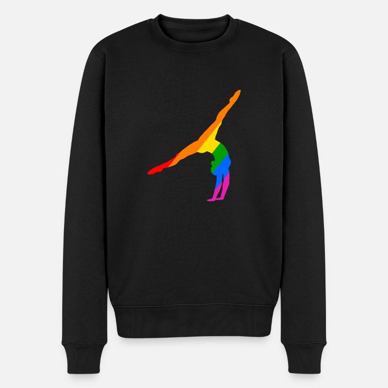 Handstand im Regenbogen - Männer Premium Bio Pullover - Schwarz