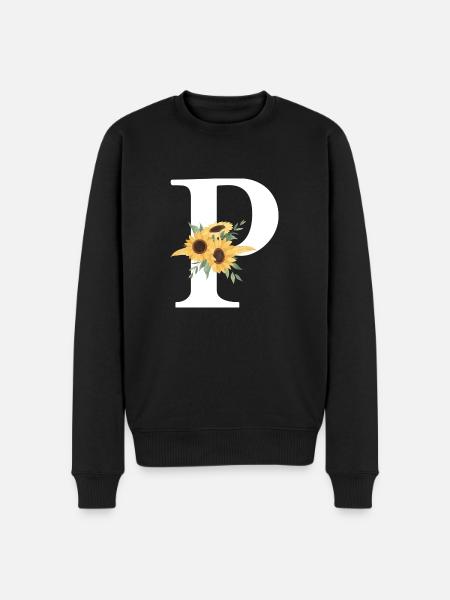 Letter p floral sunflower - Men's Premium Organic Jumper - black