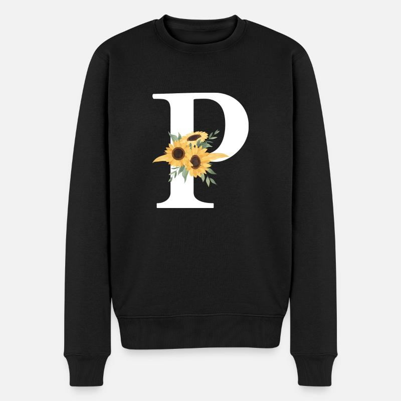 Buchstabe p Blumen-Sonnenblume - Männer Premium Bio Pullover - Schwarz
